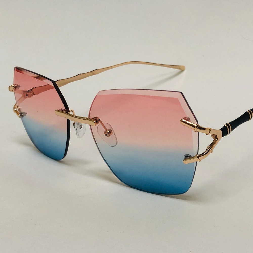 Rimless Sunglasses Women Fashion Tinted Lens‎ Bamboo Detail Trendy Lentes Gafas